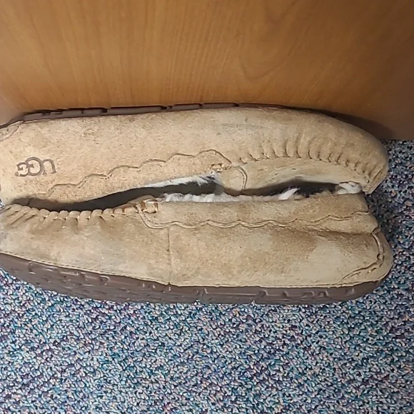 UGG Ansley Tan Suede Wool Moccasin Slippers - Picture 5 of 11
